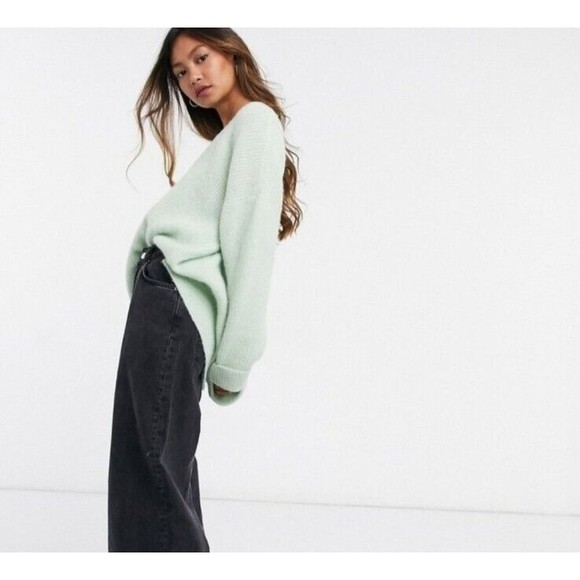 & OTHER STORIES Los Angeles Alpaca Blend V-Neck Sweater Ribbed Knit Oversized M - Picture 8 of 9